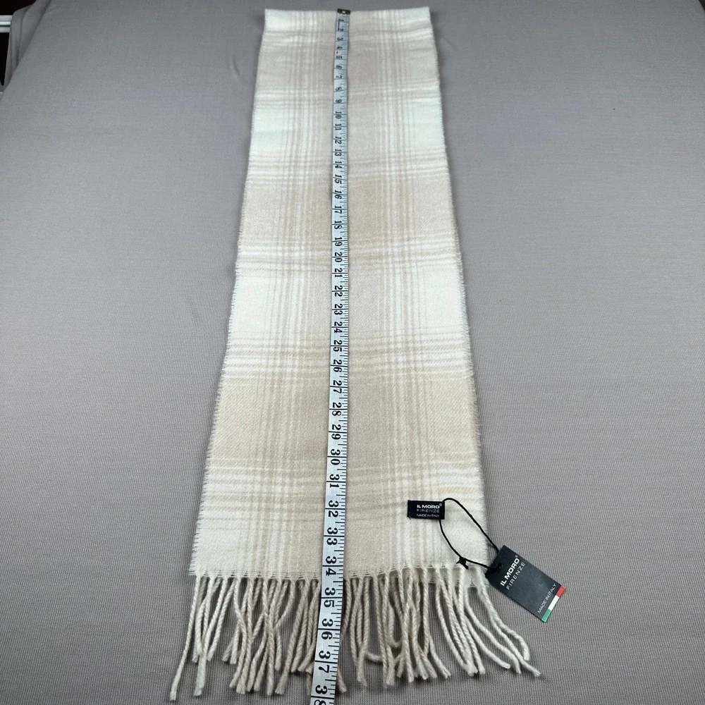 Il Moro Firenze Wool Cashmere Scarf Made in Italy Plaid Cream Beige RN 75343